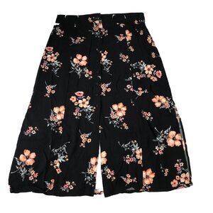 H&M Divided Women’s Floral Button Front Midi Skirt Black Boho Size 10